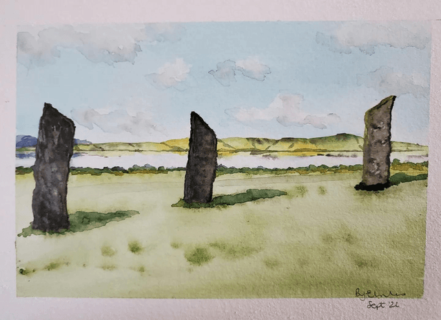 Standing Stone of Stenness, original A5 watercolour painting. 